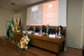 Mesa presidencial. Presentación de la memoria del 50 Aniversario de la Facultad de Económicas. Facultad de Ciencias Económicas y Empresariales. Marzo de 2019