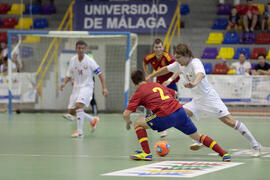 Partido España contra Bielorrusia. 14º Campeonato del Mundo Universitario de Fútbol Sala 2014 (FUTSAL). Antequera. Julio de 2014
