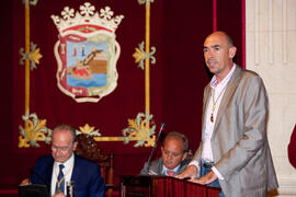 Intervención de Eduardo Zorrilla en la entrega de la Medalla de la Ciudad y el título de Hijo Predilecto a Eugenio Chicano. Ayuntamiento de Málaga. Octubre de 2014