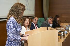 Intervención de Macarena Parrado. I Premios del Aula de Economía y Deporte de la Universidad de Málaga. Edificio del Rectorado. Febrero de 2024
