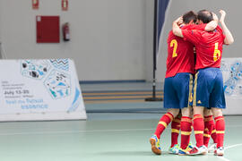 Partido España contra Portugal. 14º Campeonato del Mundo Universitario de Fútbol Sala 2014 (FUTSAL). Antequera. Julio de 2014