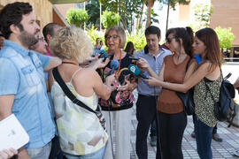 Llegada de autoridades y asistentes. Entrega de premios en el Paraninfo de la Universidad de Málaga. Olimpiada Española de Economía, Fase Nacional. Junio de 2015