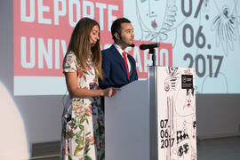 María Guerrero y Guillermo Villalobos presentan la Gala del Deporte Universitario 2017. Escuela Técnica Superior de Ingeniería de Telecomunicaciones. Junio de 2017