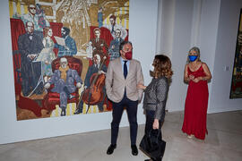 Elías Bendodo, Mariluz Reguero y Patricia del Pozo en la inauguración de la exposición "Eugenio Chicano Siempre". Museo de Málaga. Mayo de 2021