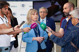 Intervención de Alicia Violeta Bohren en la inauguración de la exposición "Aguyjevete 2019. Muestra MBYA GUARANÍ". Edificio del Rectorado de la Universidad de Málaga. Junio de 2019