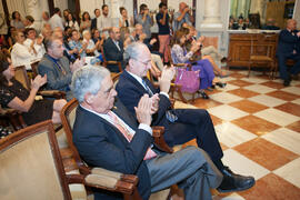 Alfredo Asensi y Francisco de la Torre en el nombramiento de Eugenio Chicano como miembro de la Real Academia de Bellas Artes de San Telmo. Salón de los Espejos, Ayuntamiento de Málaga. Septiembre de 2016