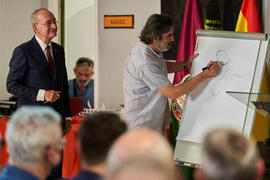 Inauguración del mural de Ángel Idígoras en la Facultad de Ciencias Económicas y Empresariales de la Universidad de Málaga. Campus de El Ejido. Junio de 2022
