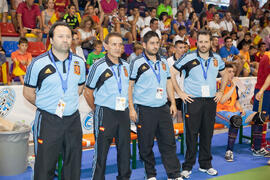 Equipo técnico de España. Partido España contra República Checa. 14º Campeonato del Mundo Universitario de Fútbol Sala 2014 (FUTSAL). Antequera. Julio de 2014