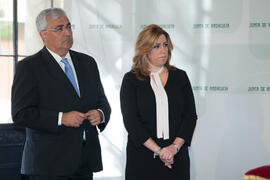 Susana Díaz y Antonio Ramírez de Arellano en la toma de posesión de D. José Ángel Narváez Bueno como Rector de la Universidad de Málaga. Palacio de San Telmo, Sevilla. Enero de 2016