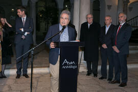 Juan Antonio García Galindo. Inauguración de la exposición "Aguatintas por Seguiriyas", de Eugenio Chicano. Palacio Episcopal de Málaga. Enero de 2019