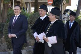 José Carlos Gómez, Juan Teodomiro López y José Ángel Narváez. Comitiva académica previa a la toma de posesión del Rector de la Universidad de Málaga y su equipo de gobierno. Paraninfo. Marzo de 2024