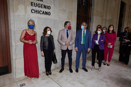 Grupo de autoridades. Inauguración de la exposición "Eugenio Chicano Siempre". Museo de Málaga. Mayo de 2021