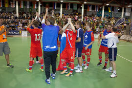 Saludo final. Partido Rusia contra Brasil. 14º Campeonato del Mundo Universitario de Fútbol Sala 2014 (FUTSAL). Antequera. Julio de 2014