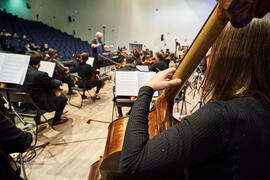 Ensayo del Concierto de Bandas Sonoras de la 31 edición de Fancine de la Universidad de Málaga. Auditorio de la Escuela Técnica de Ingeniería de Telecomunicaciones e Informática. Noviembre de 2021