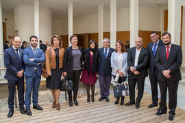 Foto de grupo tras la Toma de Posesión de los nuevos profesores titulares y directores de secretariado de la Universidad de Málaga. Edificio del Rectorado. Febrero de 2018