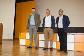 Ernesto Pimentel, José Ángel Narváez y Miguel de Aguilera. Debate electoral entre los candidatos a Rector de la Universidad de Málaga. Escuela Técnica Superior de Ingeniería Industrial. Noviembre de 2015